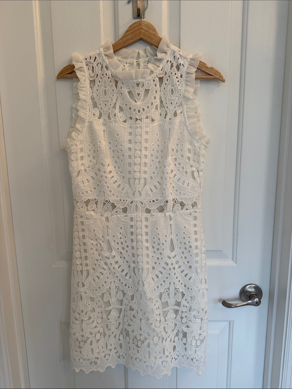 Lucy Paris White Crochet Lace Midi Dress